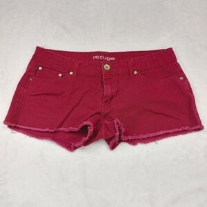 REFUGE WOMEN'S MAROON DISTRESSED JEAN SHORTS SIZE 10.
